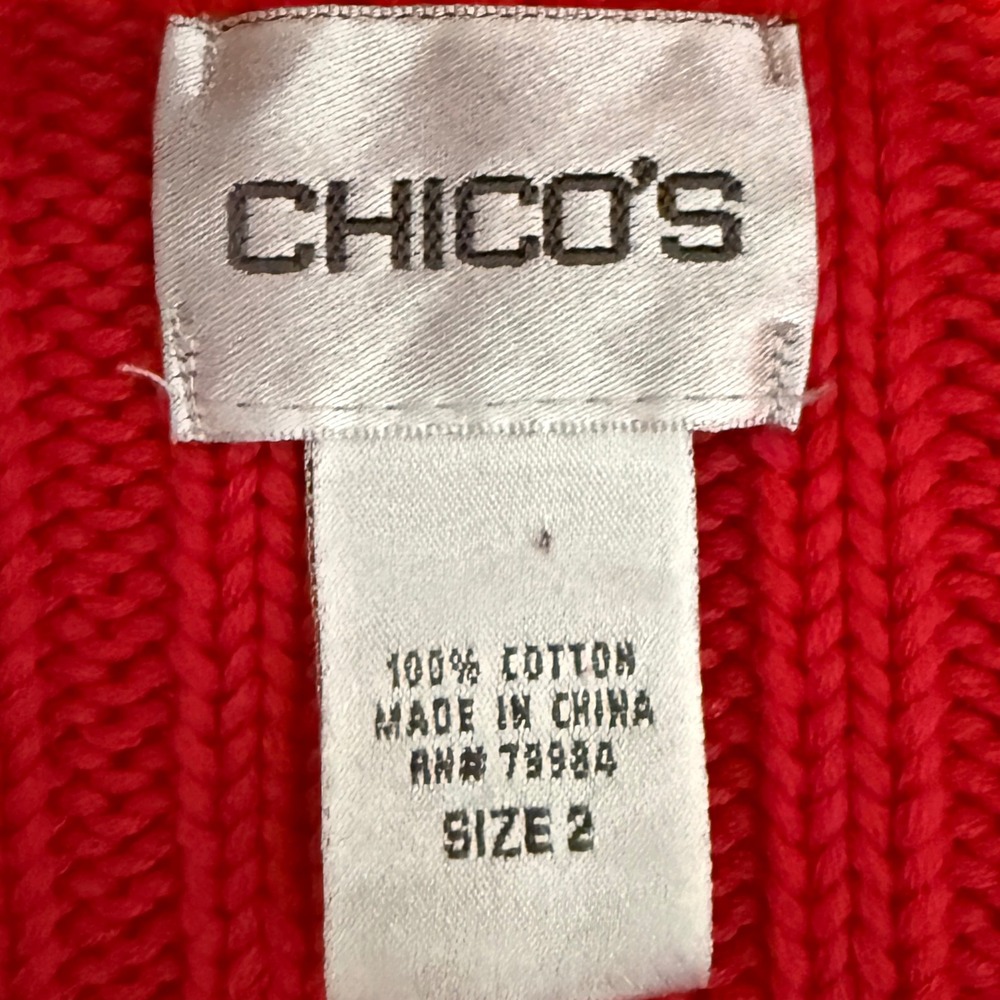 Chicos‎ Red Knit Shawl Collar Button Front Cardigan Sweater Size 2 - Picture 4 of 4
